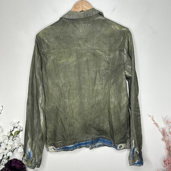 PURPLE BRAND Dirty Resin Coat Distressed Painted Denim Jacket Green Sz S {3U35} - Picture 5 of 7